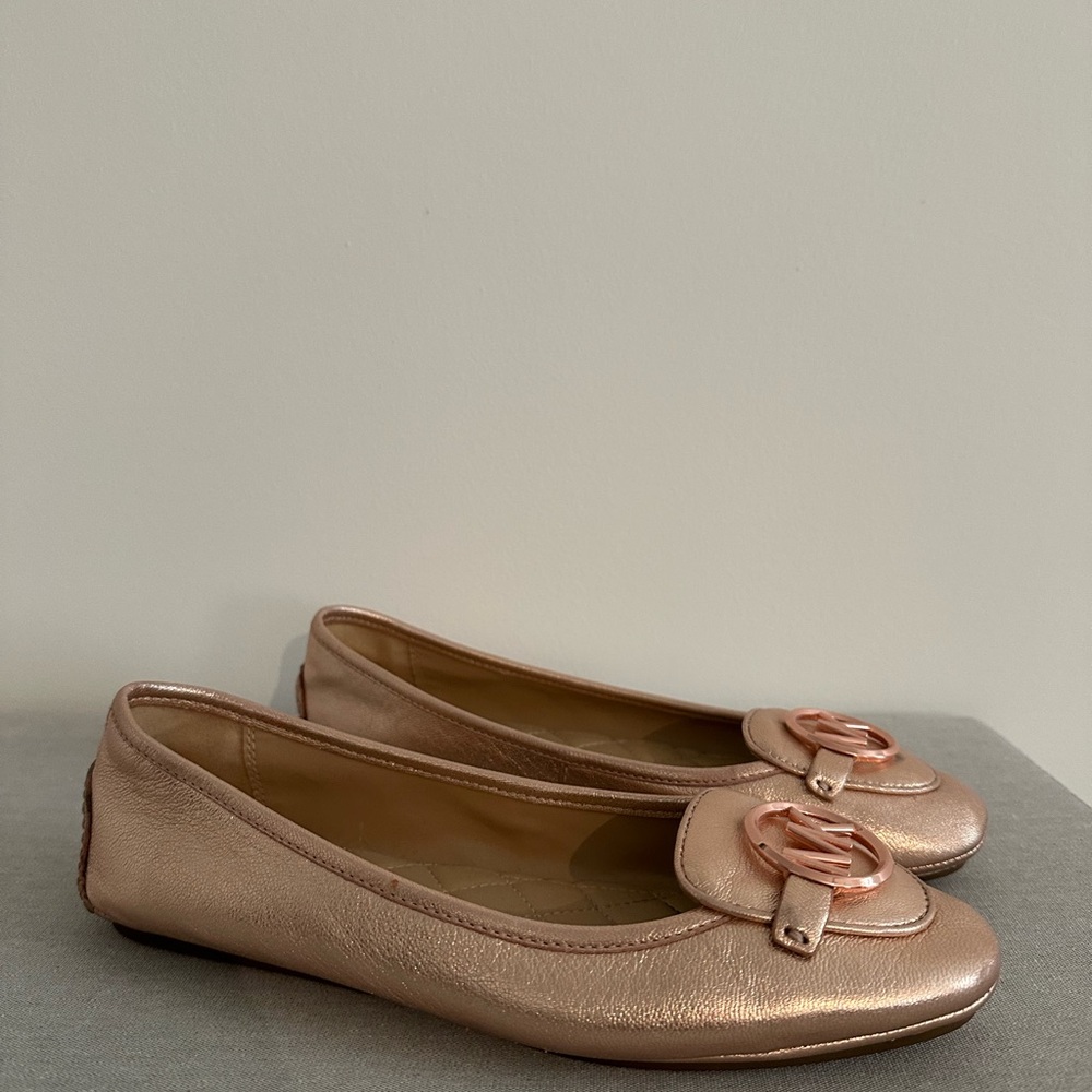 Michael Kors Gold Ballet Flats with Bow Detail
